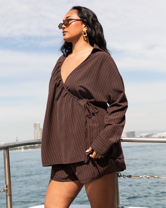 Honey Shorts | Chocolate Pinstripe