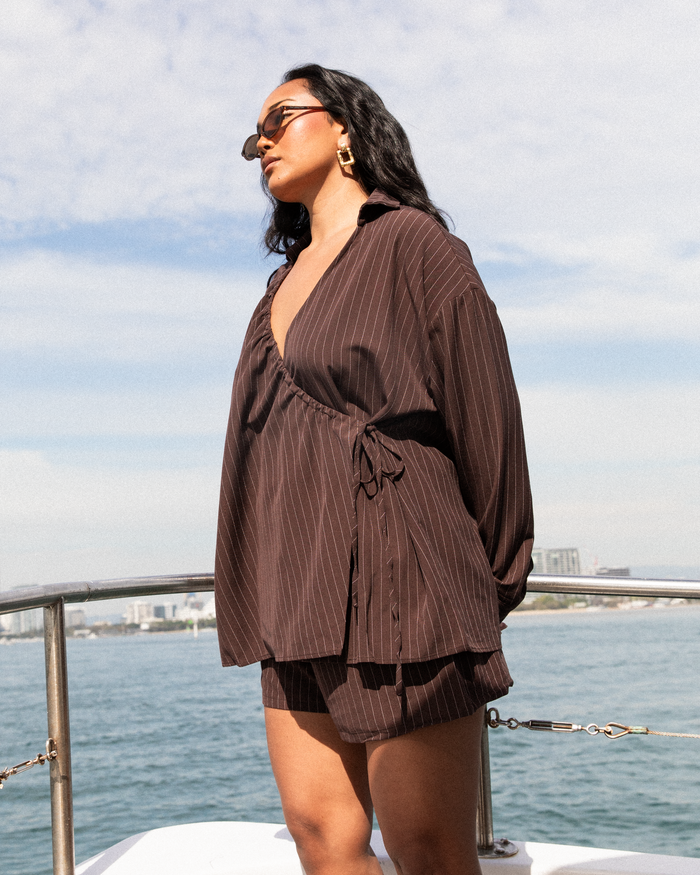 Honey Shorts | Chocolate Pinstripe
