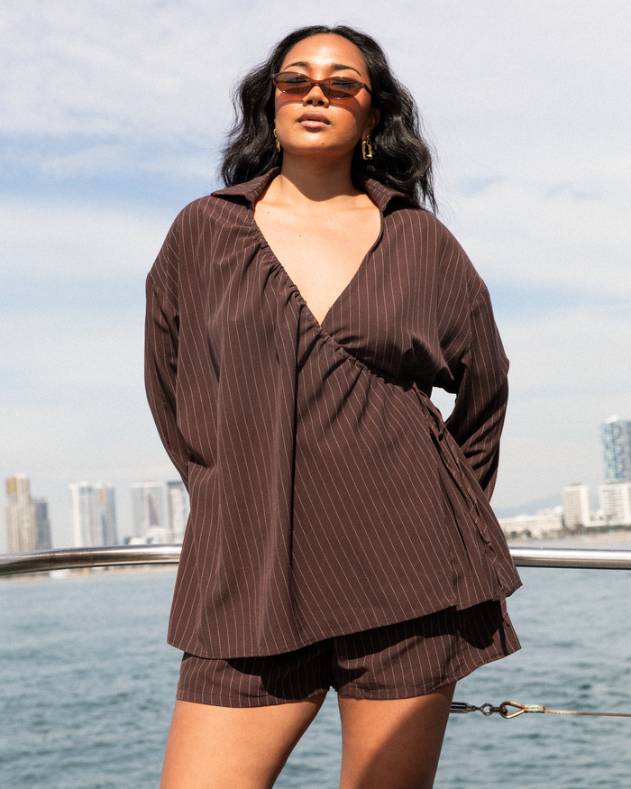 Honey Shorts | Chocolate Pinstripe