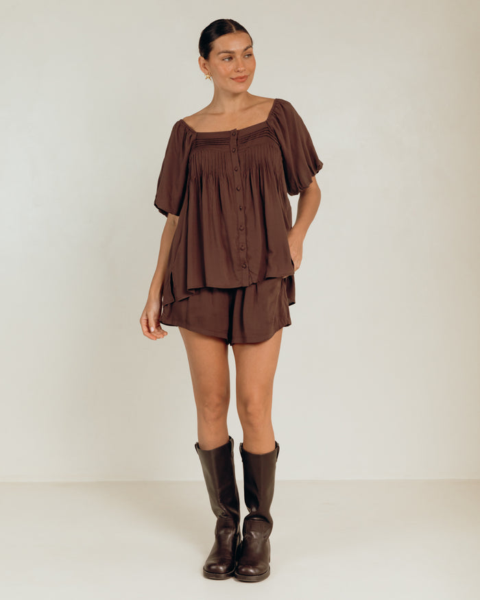 Honey Shorts in Chocolate - Maternity Friendly Shorts - The Lullaby Club