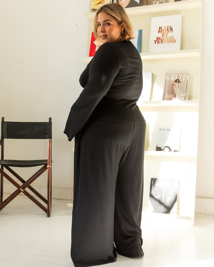 Isla Pants in Black - Ribbed Stretchy Fabric - The Lullaby Club