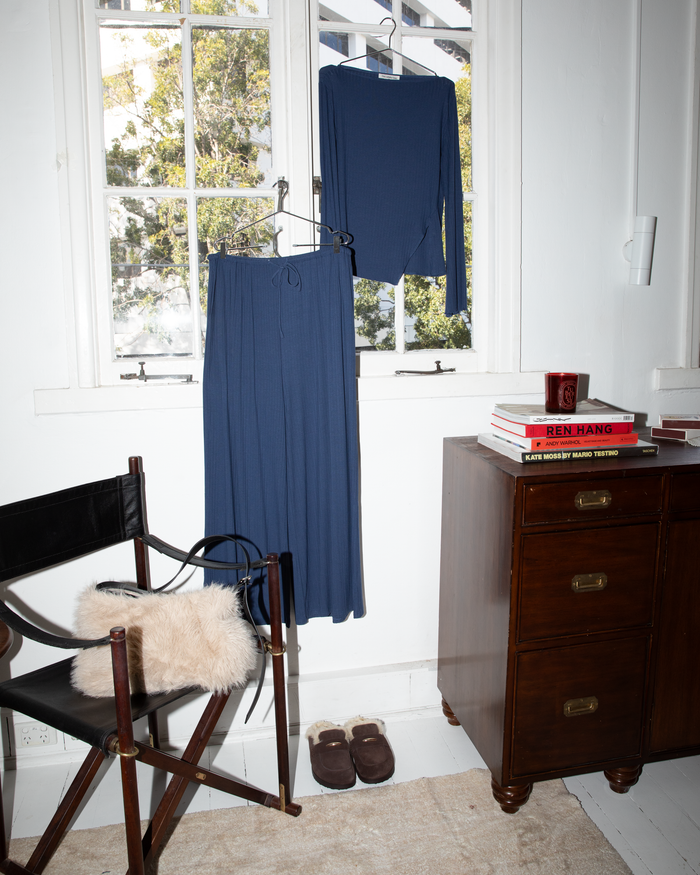 Isla Pants in Navy - Ribbed Stretchy Pants - The Lullaby Club