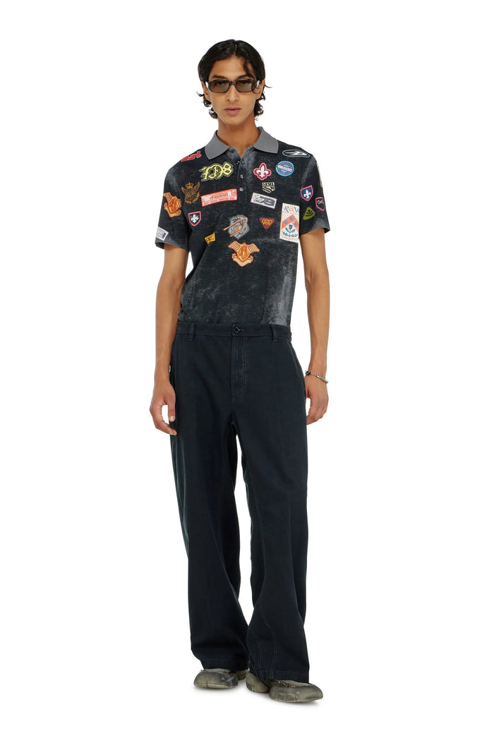 Jersey polo shirt with trompe l'oeil patches