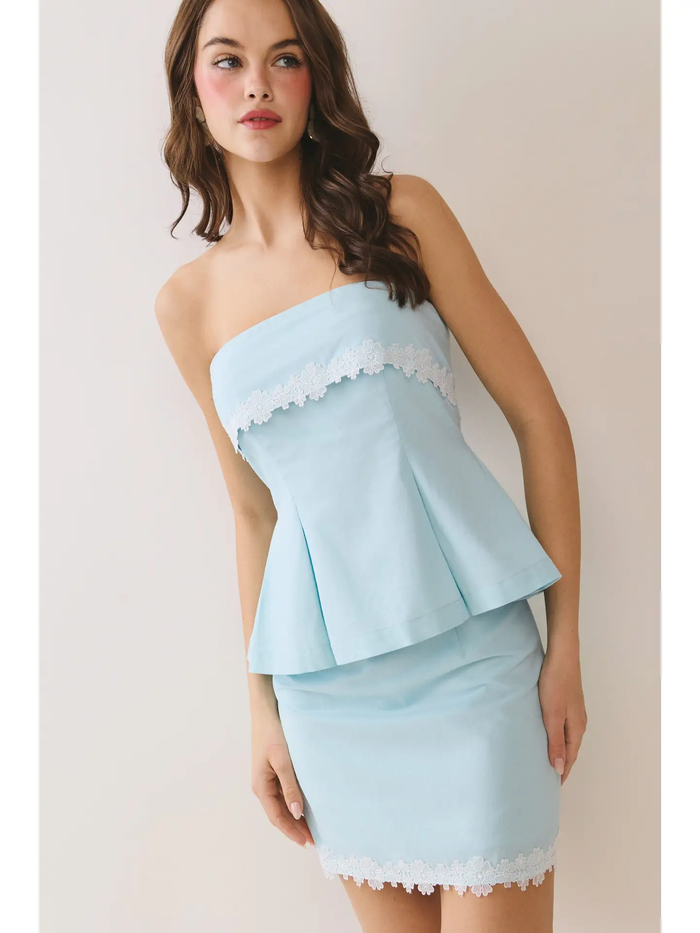 Lace Trim Detail Mini Skirt & Top Set