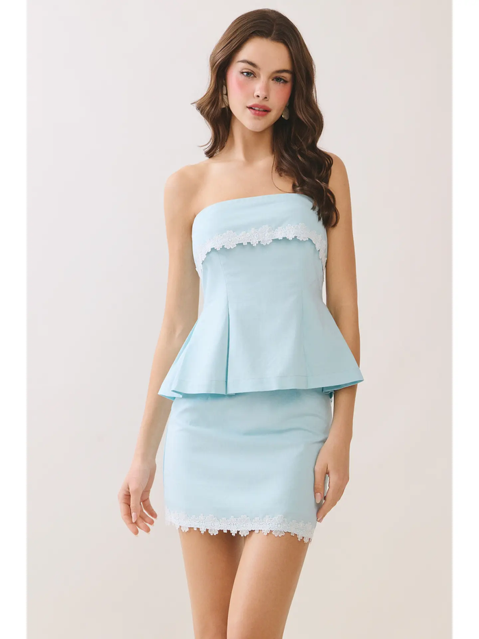 Lace Trim Detail Mini Skirt & Top Set