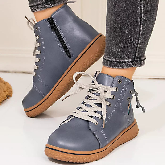 Lace-Up Ankle Boots with Zipper Detail