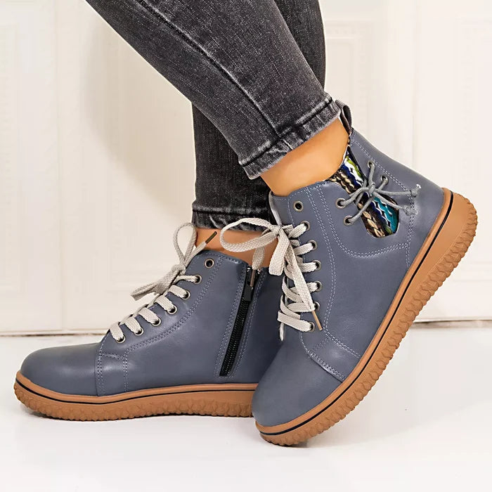 Lace-Up Ankle Boots with Zipper Detail