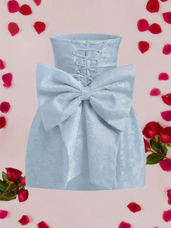 Lace Up Back Mini Dress with Bow Detail