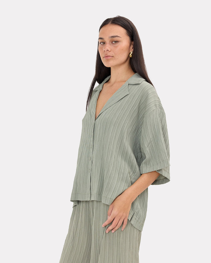 Lacey Shirt in Green Crepe - Size Inclusive AU 6-26 - The Lullaby Club