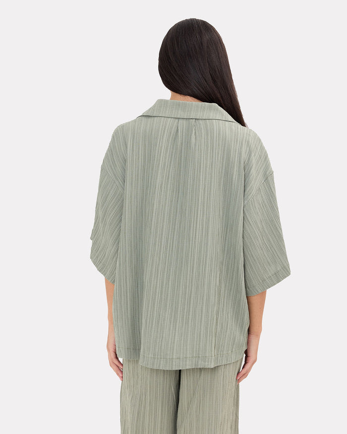 Lacey Shirt in Green Crepe - Breastfeeding Access - The Lullaby Club