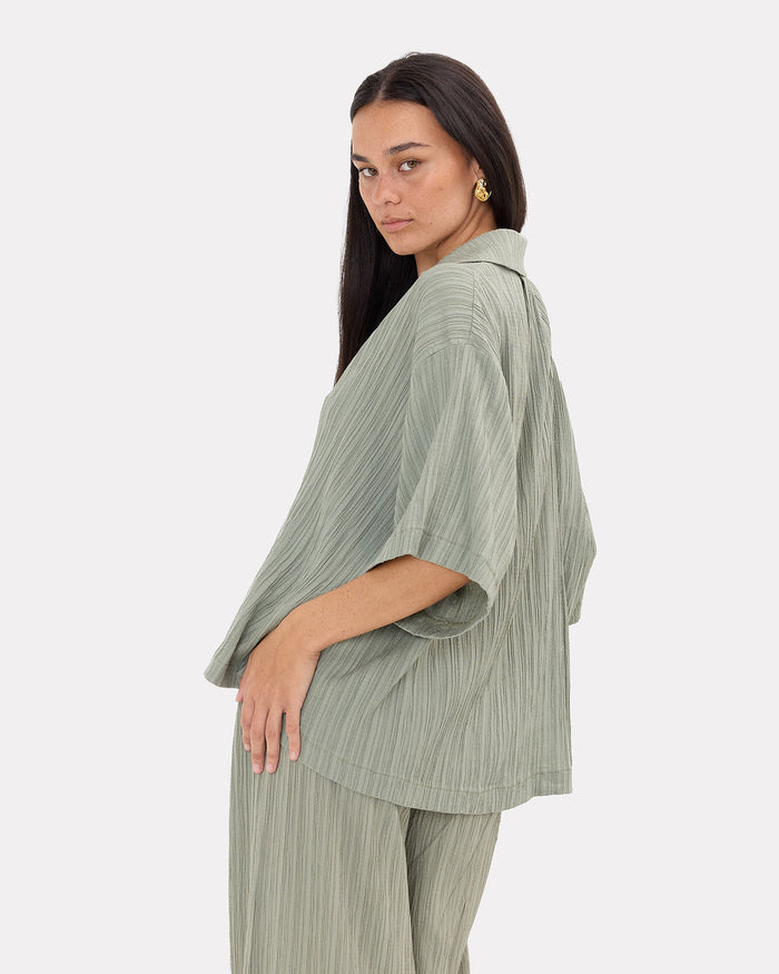 Lacey Shirt in Green Crepe - Oversized Design - The Lullaby Club