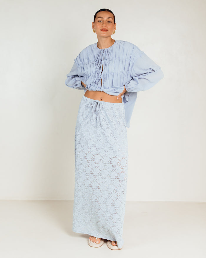 Lacey Skirt in Blue Lacey - Adjustable Drawstring Waistband - The Lullaby Club