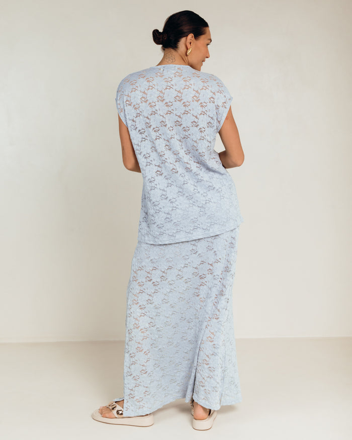 Lacey Skirt in Blue Lace - Lace Maxi Skirt with Modesty Lining - The Lullaby Club