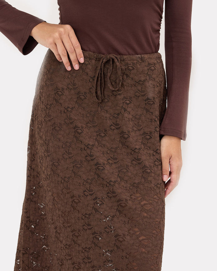 Lacey Skirt in Chocolate Lace | Adjustable Waistband | The Lullaby Club