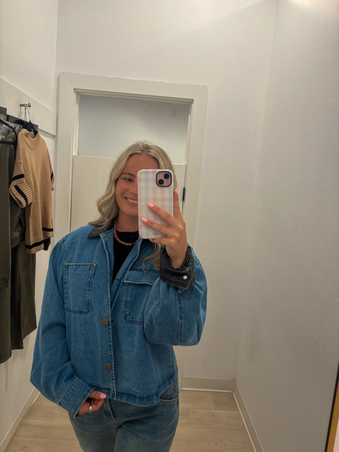 Leather Trim Denim Jacket