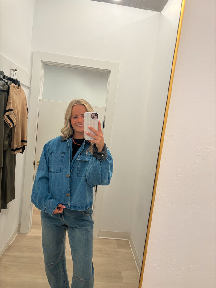 Leather Trim Denim Jacket