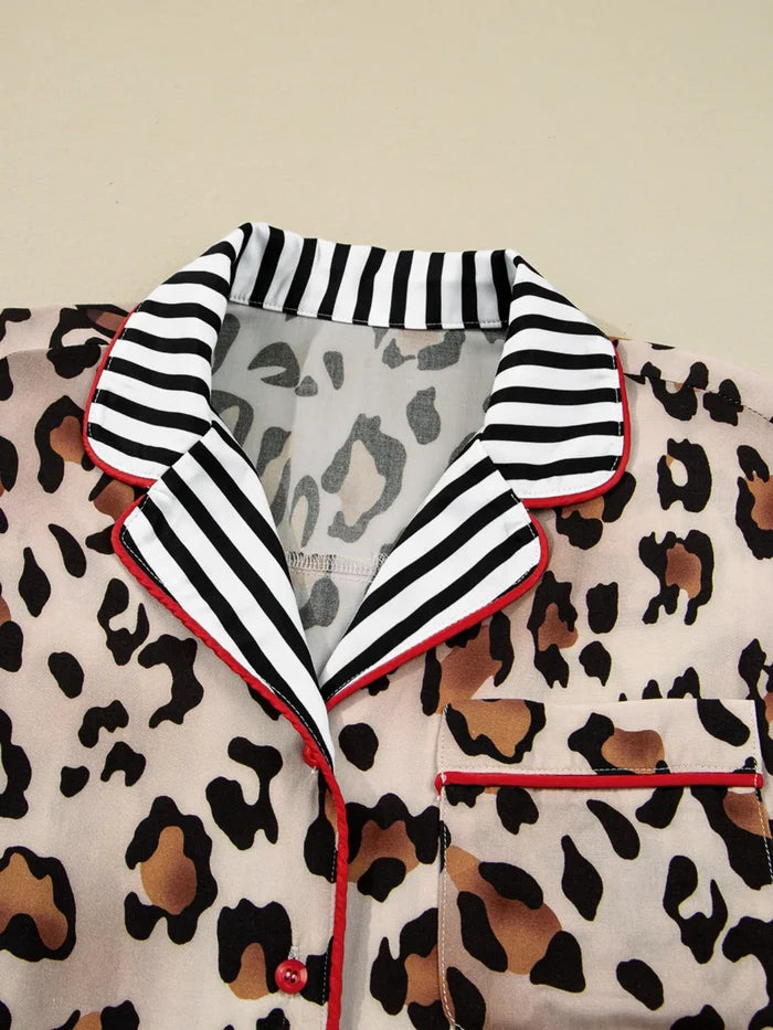 Leopard and Striped Trim Shirt and Pants Set