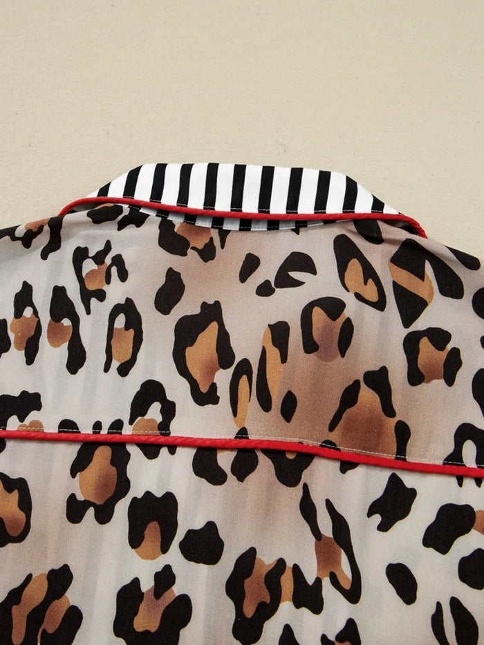 Leopard and Striped Trim Shirt and Pants Set