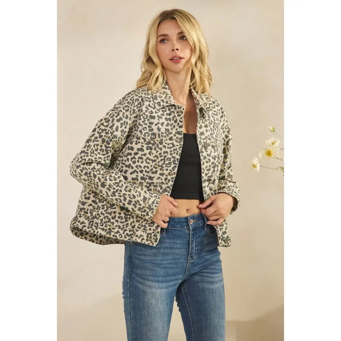 Leopard Printed Denim Dress - Greige Goods