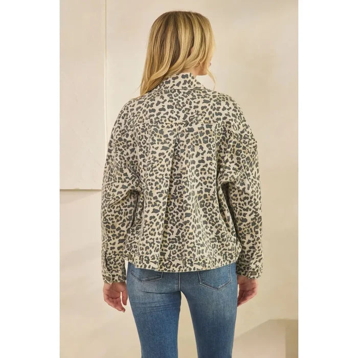 Leopard Printed Denim Dress - Greige Goods