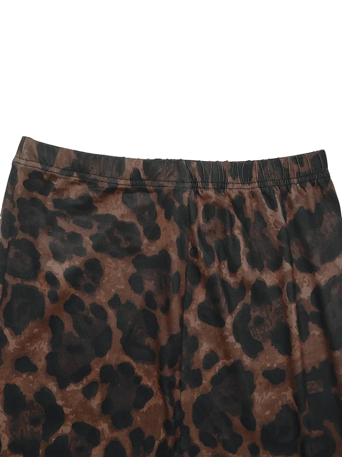 Leopard Round Neck Top and Skirt Set