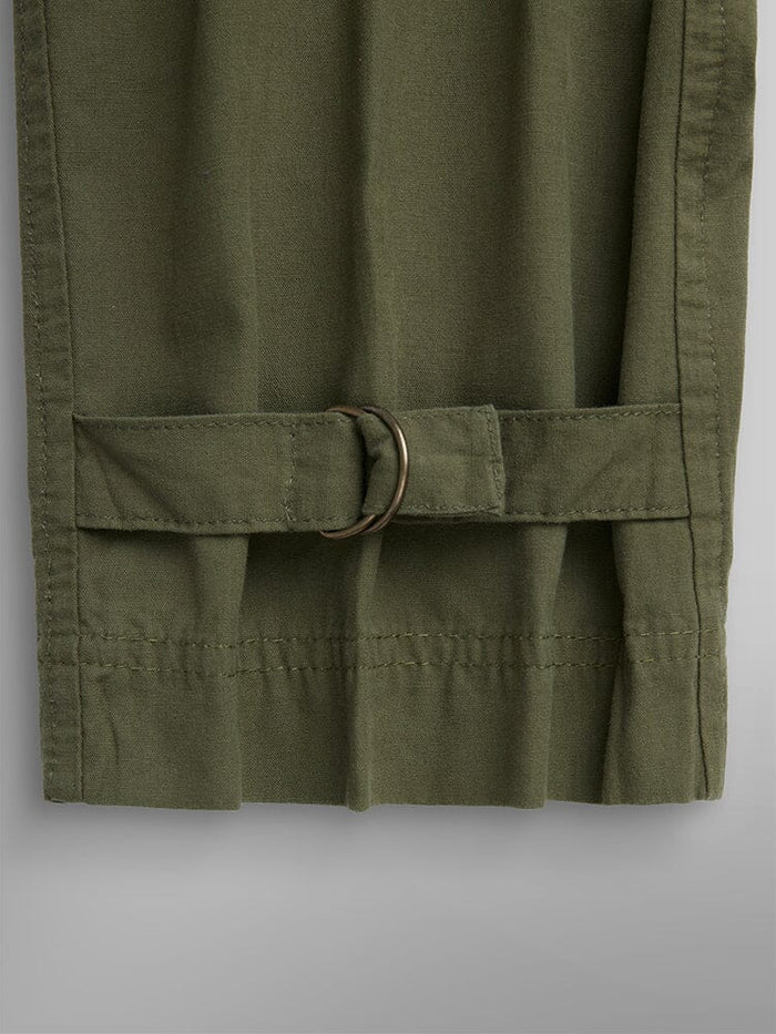 Alpha Industries Lightweight Trouser W, olive green, fabric strap, metal D-ring detail.