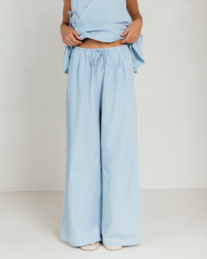 Lola Pants in Blue Pinstripe - Baby Blue Pinstripe Trouser Pants - The Lullaby Club