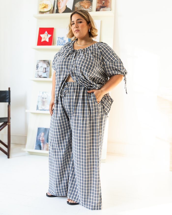 Lola Pants in Denim Gingham - Functional Pockets - The Lullaby Club