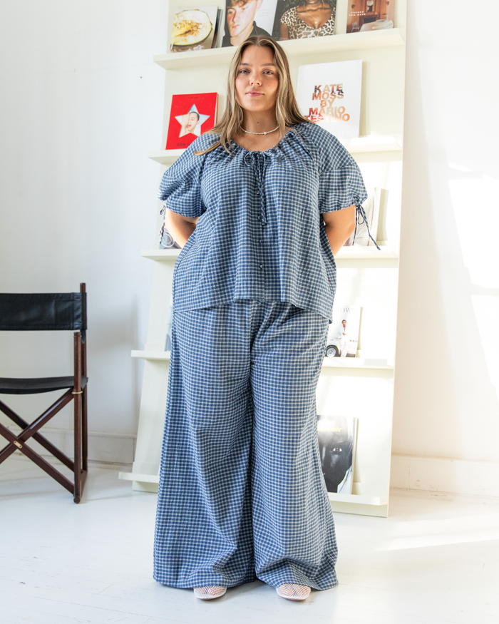 Lola Pants in Navy Gingham - Bump Friendly Pants - The Lullaby Club