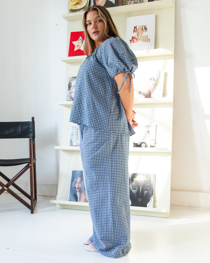 Lola Pants in Navy Gingham - Maternity and Postpartum Friendly Pants - The Lullaby Club