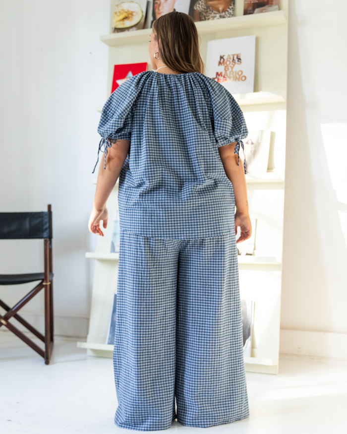Lola Pants in Navy Gingham - Wide-Legged Pants - The Lullaby Club