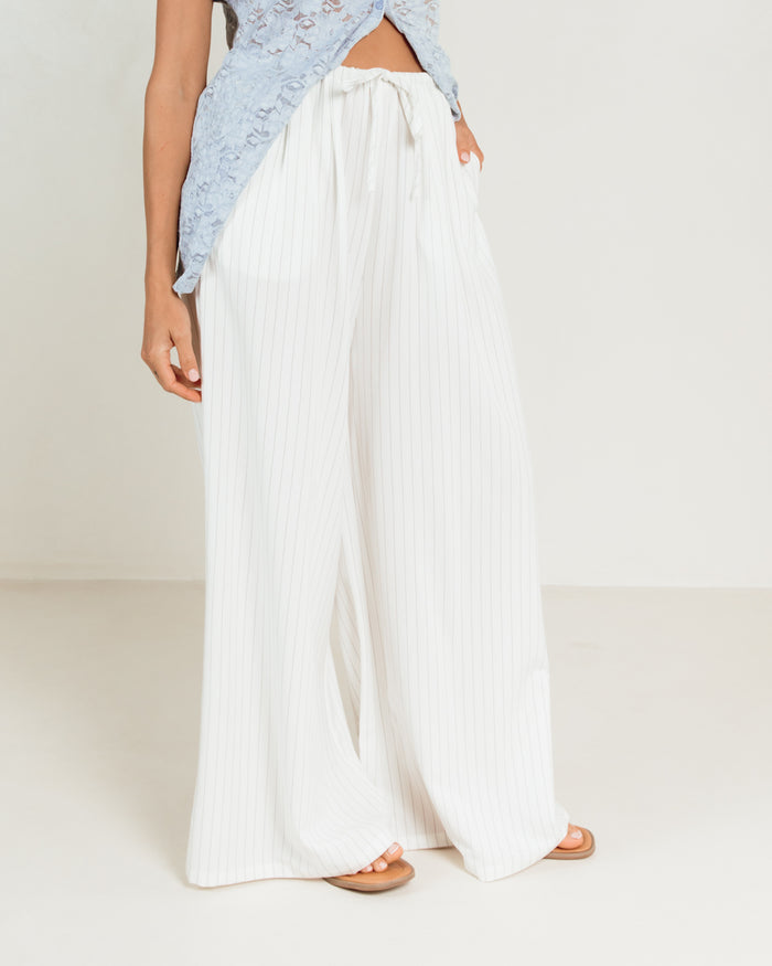 Lola Pants in White Pinstripe - Size Inclusive Wide-Leg Pants - The Lullaby Club