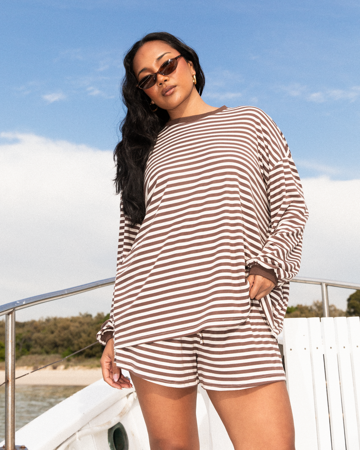 Long Sleeve Barnie Top | Chocolate Stripe