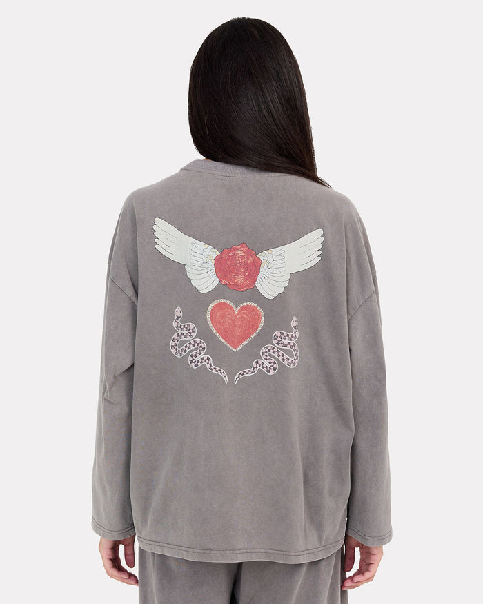 Long Sleeve Essentials Tee in Rebel Hearts - Extended Size Range - The Lullaby Club