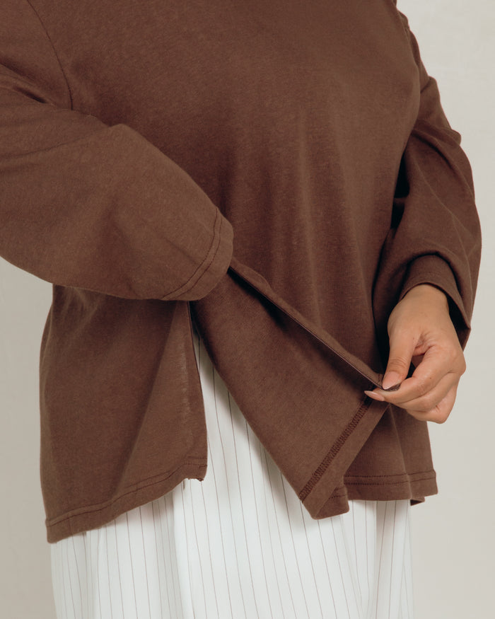 Long Sleeve Essentials Tee in Chocolate Knit - Hidden Breastfeeding Zippers - The Lullaby Club