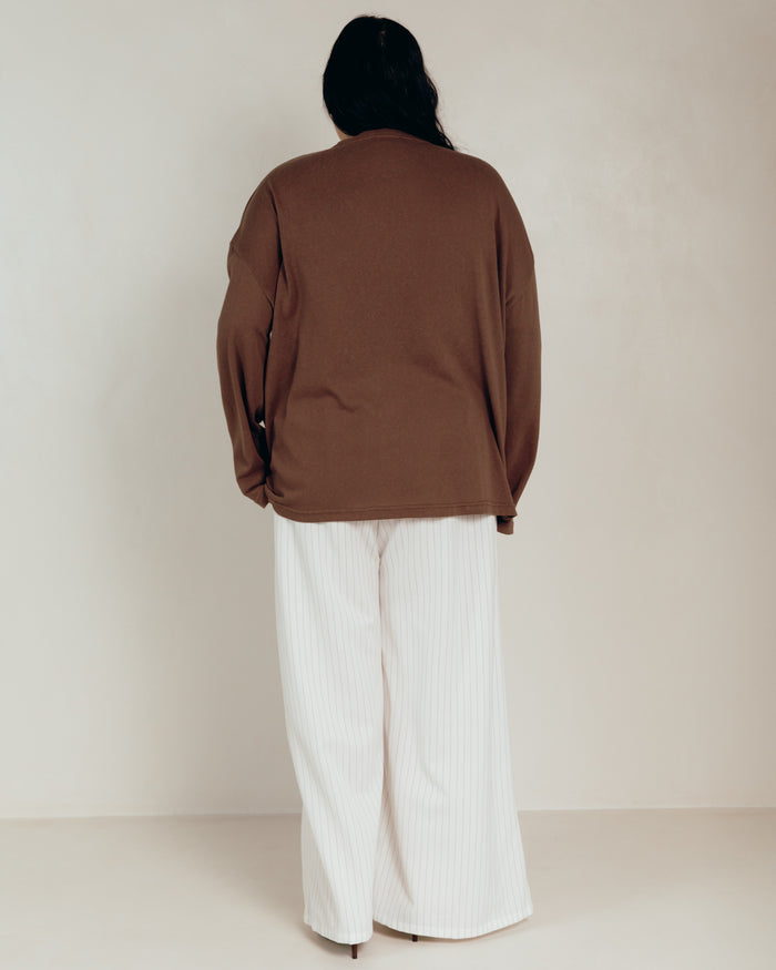 Long Sleeve Essentials Tee in Choc Knit - Oversized Long Sleeve in Extended Size Ranges - The Lullaby Club