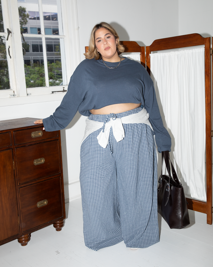 Long Sleeve Essentials Tee in Navy Knit - Oversized Maternity Long Sleeve - The Lullaby Club