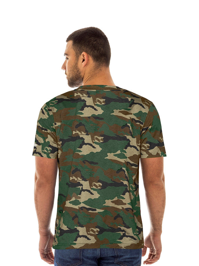 Los Angeles Dodgers X Alpha Industries X New Era T-Shirt, short sleeves, green, brown, and tan camo print.