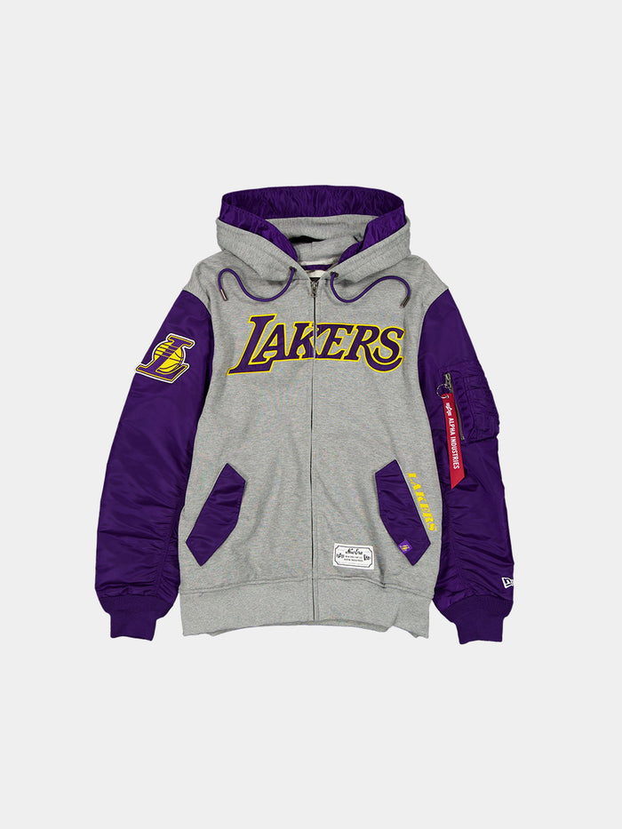 LOS ANGELES LAKERS X ALPHA X NEW ERA MA-1 ZIP UP HOODIE OUTERWEAR Alpha Industries PURPLE S