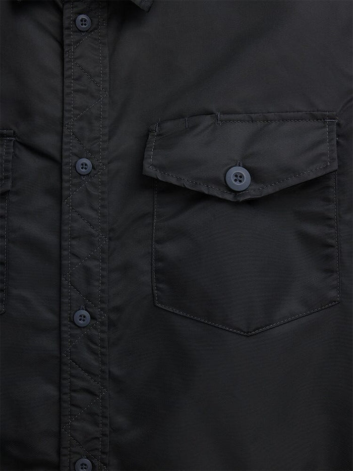 Alpha Industries LS Flight Overshirt, lightweight nylon, front buttons, chest flap pocket.