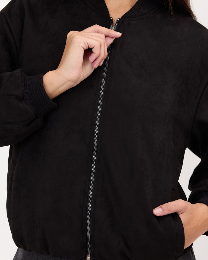 Lucia Bomber in Black | Functional Pockets and Zip | The Lullaby Club