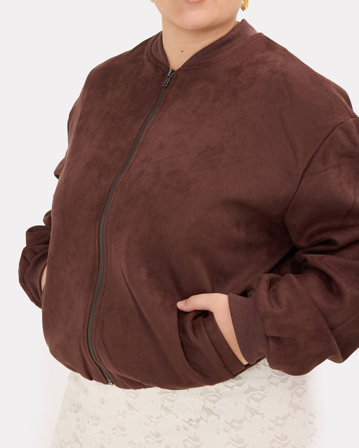 Lucia Bomber Jacket in Chocolate | Functional Pockets | The Lullaby Club