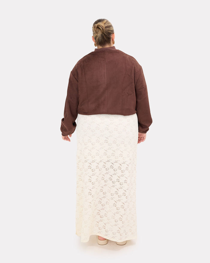 Lucia Bomber Jacket in Chocolate | Size Inclusive Maternity Wear | The Lullaby Club