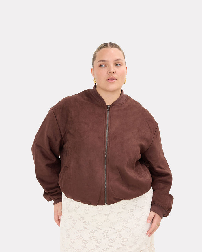 Lucia Bomber Jacket in Chocolate | Pregnancy and Postpartum Clothing | The Lullaby Club