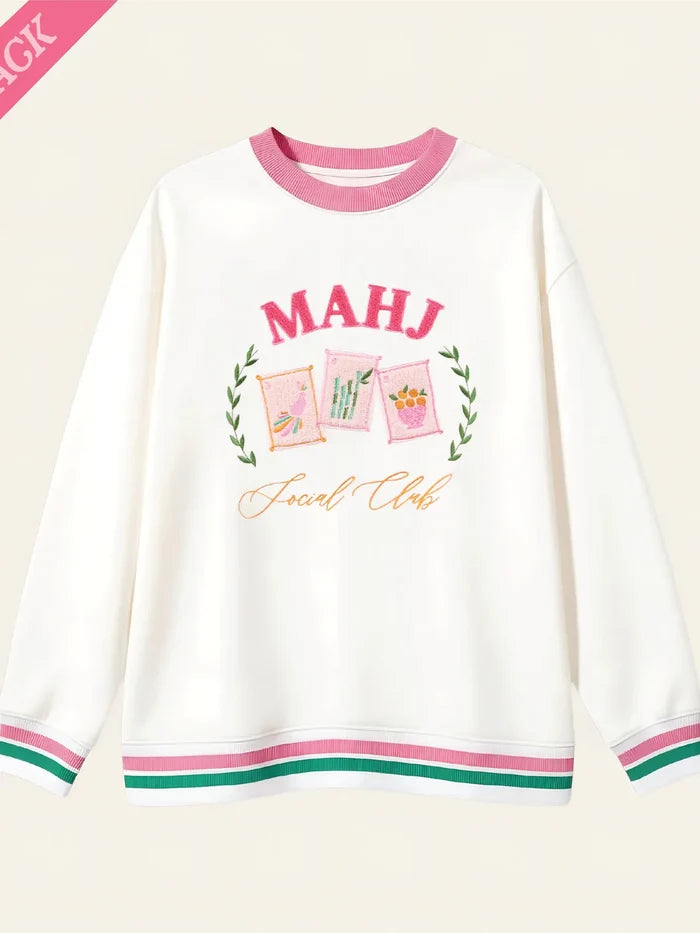 Mahjong Social Club Oversized Crew - Greige Goods