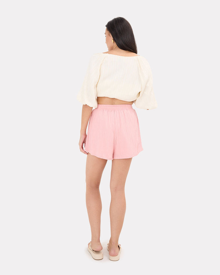 Matilda Shorts in Pink Crepe - Maternity & Postpartum Friendly Shorts - The Lullaby Club