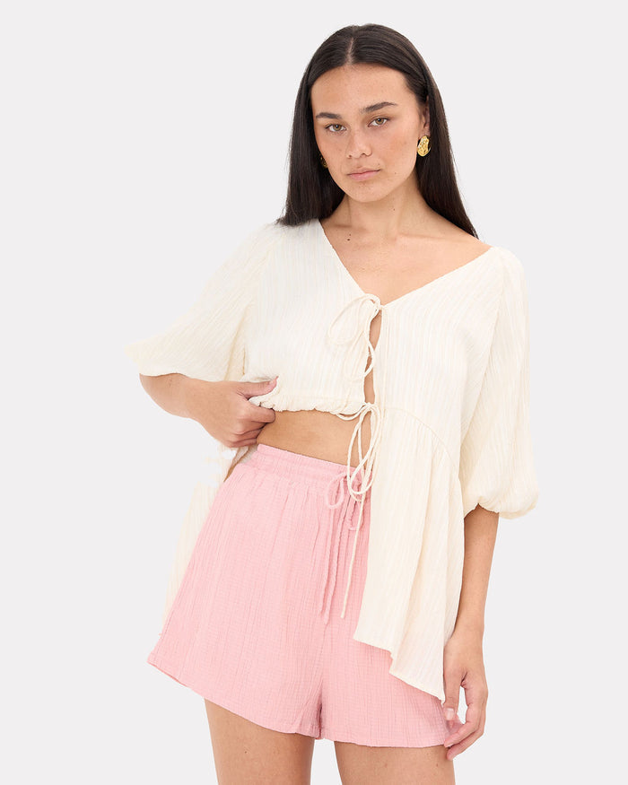 Matilda Shorts in Pink Crepe - Adjustable Elastic Waistband - The Lullaby Club