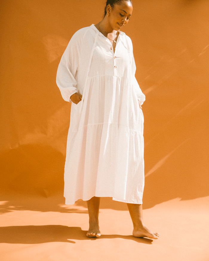 Maxi Avalon Smock Dress | White