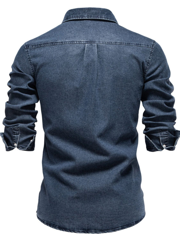 Men's Button Down Collared Neck Denim Shirt for Style