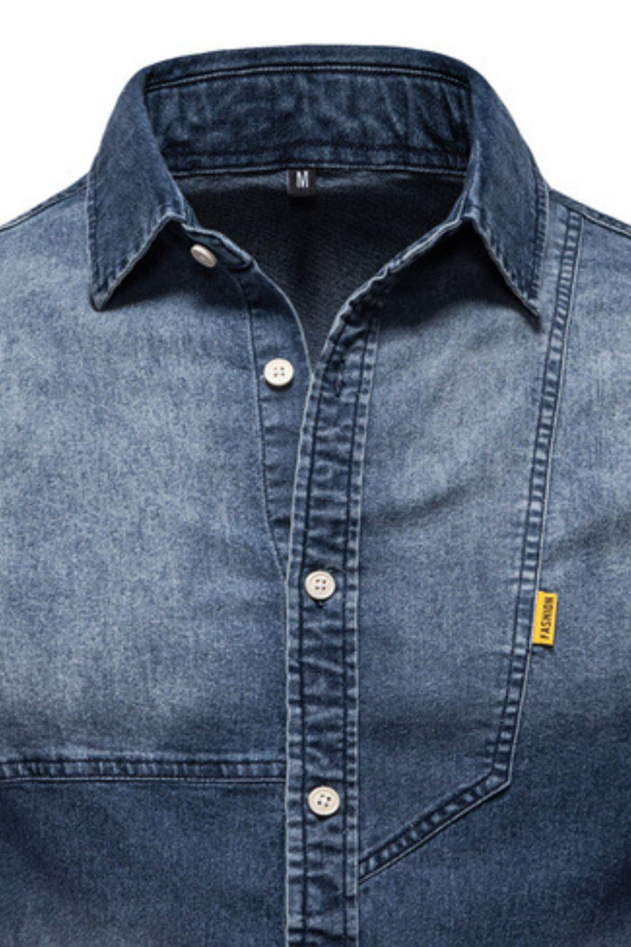 Men's Button Down Collared Neck Denim Shirt for Style